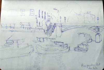sketch for Pont des Arts
2023
ballpoint pen
15 x 21 cm.
Keywords: Pont des Arts;Paris