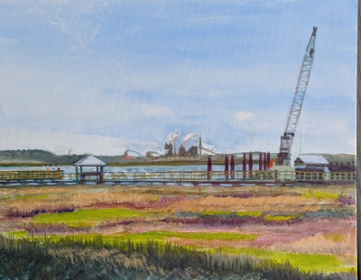 Construction St. Mary's
2025
acrylic on canvas
entry for Plein Aire Competition
30 x 40 cm. 
Keywords: St. Mary's Georgia;bayfront;landscape;construction;marsh