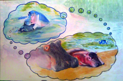 What's on a hippo's mind?
2008
acrylic on canvas
42 x 58 cm. 
