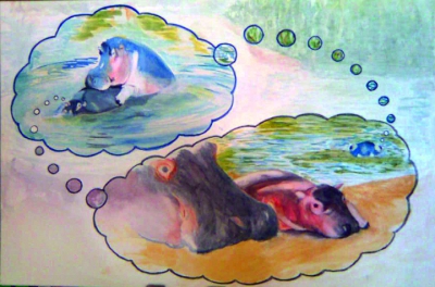 What's on a hippo's mind?
2008
acrylic on canvas
42 x 58 cm. (16.5 x 23 cm.)
