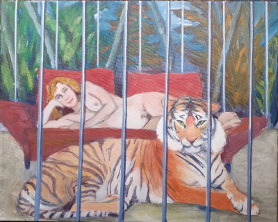 Tiger and me *
2020
acrylic on canvas
50 x 60 cm.
private collection Berlin
Keywords: tiger;cage;nude