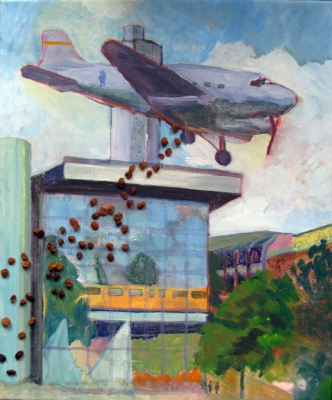 Raisin Bomber
2014
acrylic, raisins on canvas
60 x 50 cm. 
Keywords: Rosinen Bomber;Raisin bomber;Berlin;technical museum;propeller plane