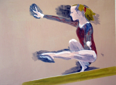 Triple pivot
2011
acrylic on paper
50 x 60 cm.
Keywords: gymnastics;balance beam;women&#039;s gymnastics;Turnsport;Balken